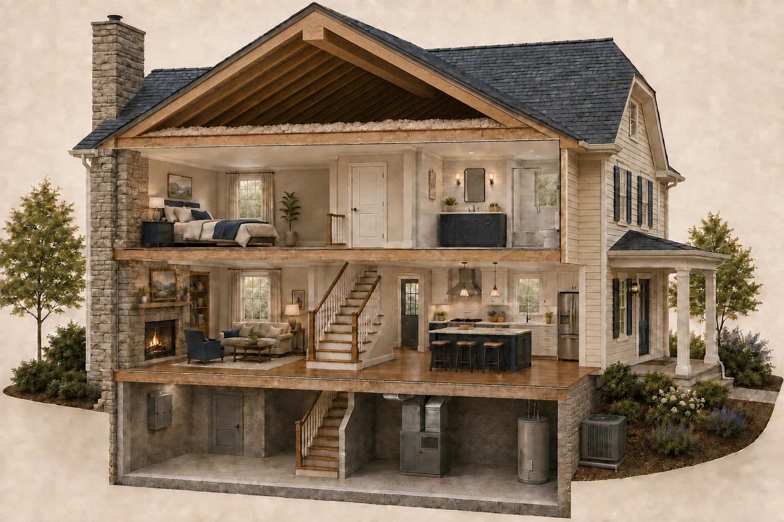 Two-story home with basement and attic